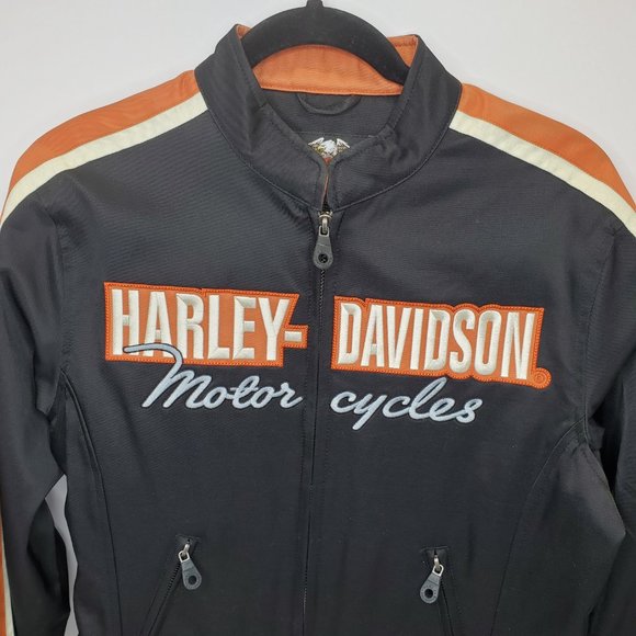 Harley-Davidson Women's Med Nylon & Mesh Black/Orange Motorcycle Riding Jacket - Picture 2 of 16